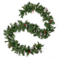 2 Packed 9'X10'' Mixed Frosted Garland With 20 Pine Cones And 10 Red Berry With 50 Warm White Led Lights With Timer Battery Operated Outdoor, 200 Tips Green Pvc