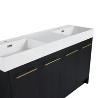 60 Inch Freestanding Bathroom Vanity With Resin Double Sink, With Soft Closing Door, Kd Package Black Chestnut 4 Bathroom Freestanding Modern Plywood