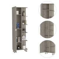 Los Angeles Corner Cabinet, Five Shelves, One Cabinet, Divisions Beige 1 5 18 To 23 In 60 In & Above Bathroom Freestanding Contemporary 5 10 Inches Melamine Particle Board