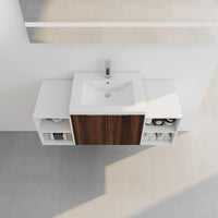 48 Inch Soft Close Doors Bathroom Vanity With Sink, Two Small Storage Shelves, 24" And 12" Combination Cabinet, Kd Packing California Walnut 2 2 Bathroom Wall Mounted Modern Plywood