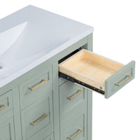 36" Bathroom Vanity Cabinet With Resin Integrated Sink 4 Drawers, 2 Doors Green Bathroom Solid Wood Mdf Resin