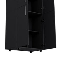 Armoire Wardrove 70" H, Double Doors, 6 Shelves, 2 Hanging Rods, Black Black Solid Wood Mdf Engineered Wood