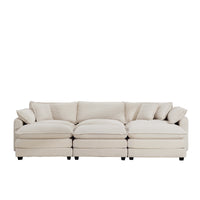 Oversized Modular Cushioned Sofa With 3 Ottomans, Modular Sofa Set To Work As Sleeper Sofa Bed6 Piece Sofa Set With One 3 Seater Sofa And Three Ottomans, Light Beige Corduroy Beige Corduroy 3 Seat