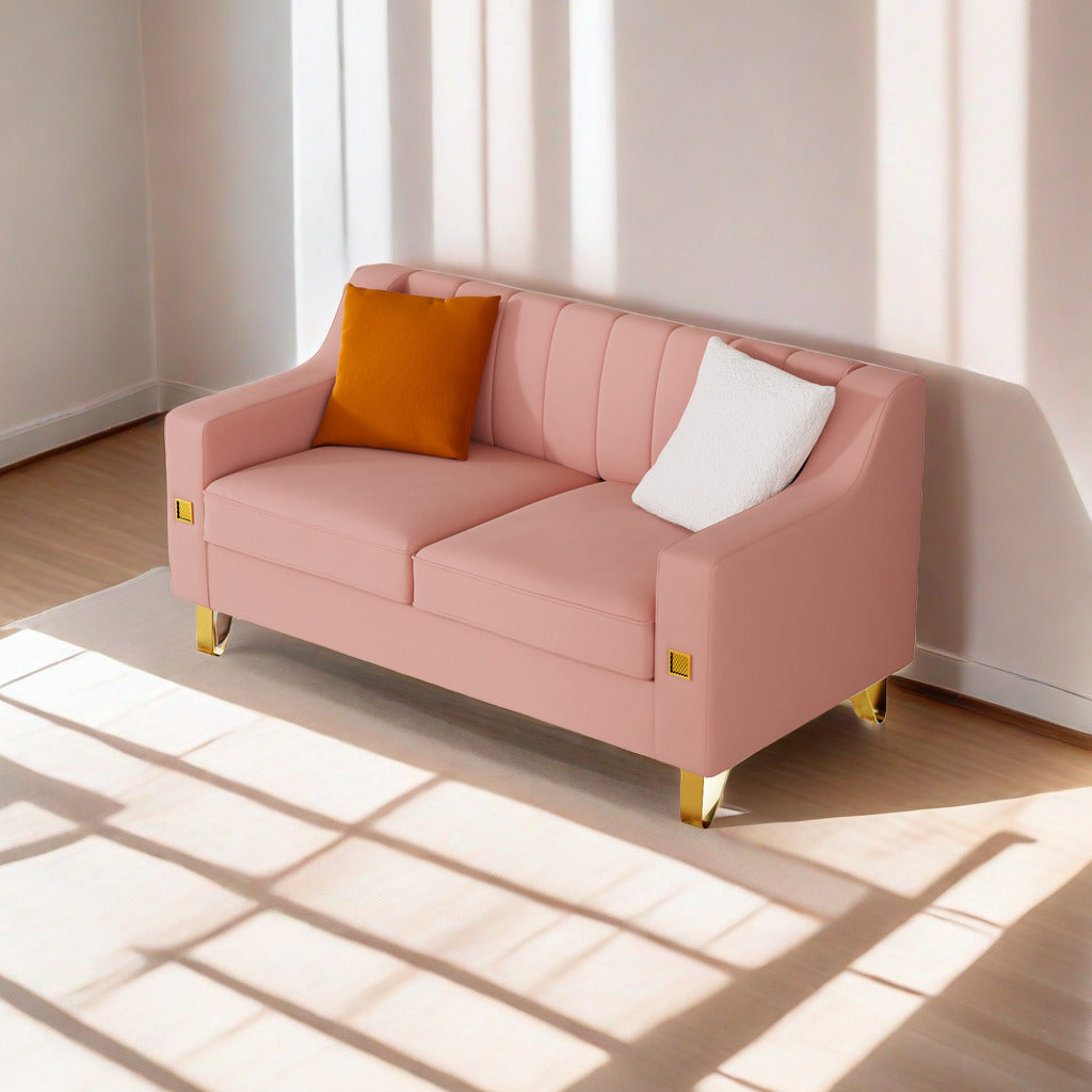 Fx P85 2S Pk 2 Seats Sofa Luxury Pink Velvet Loveseat Sofa With Gold Accents Modern 3 Seat Couch With Plush Cushions, Perfect For Living Room And Office Decor Temu Suitable Pink Velvet