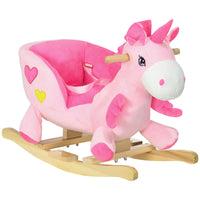 Qaba Baby Rocking Horse, Ride On Unicorn With 32 Songs, Toddler Rocker Toy With Wooden Base Seat Safety Belt For 1.5 3 Year Old, Pink Pink Plush