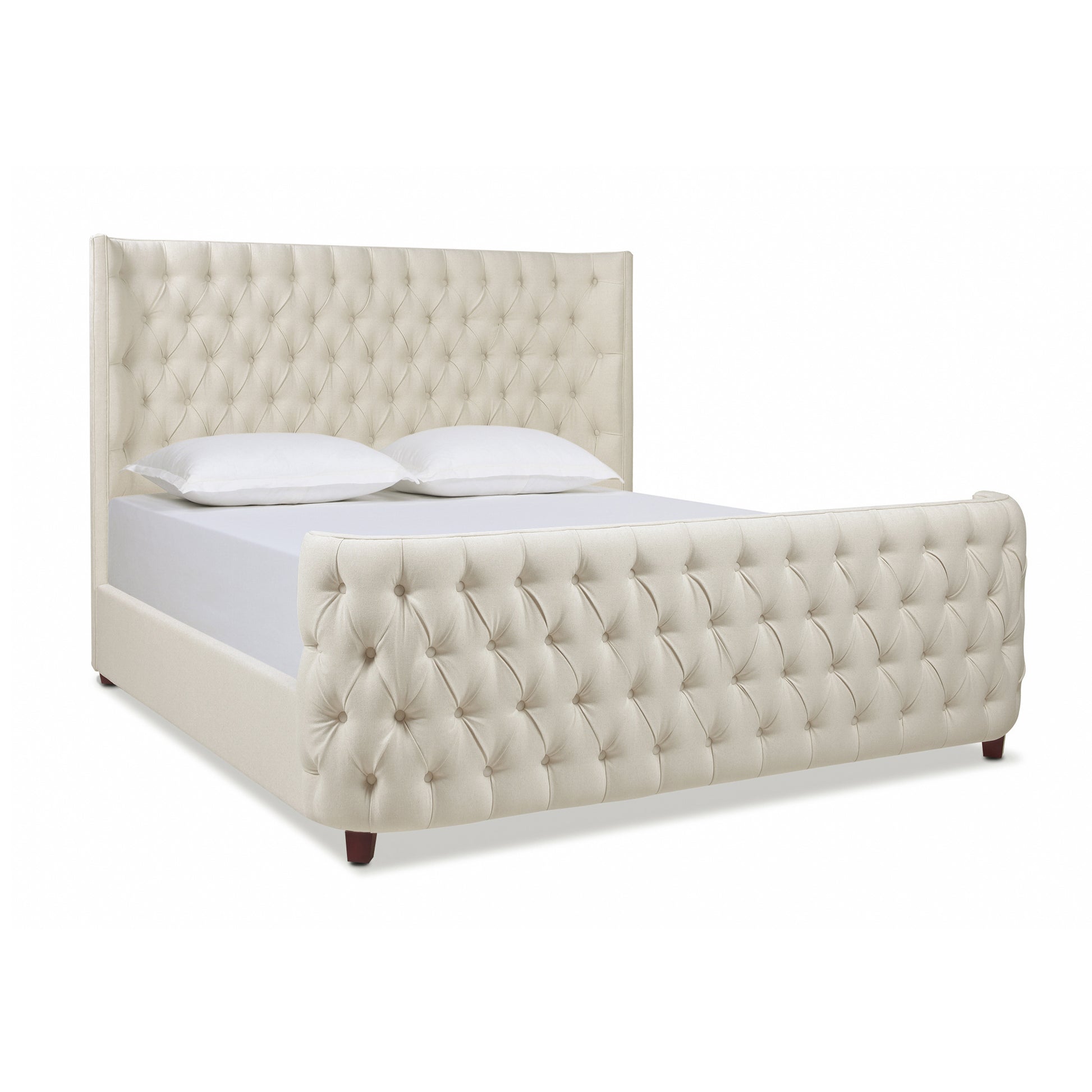 Brooklyn King Tufted Panel Bed Headboard And Footboard Set, Light Beige Linen Box Spring Required King Beige Wood Foam Linen Linen