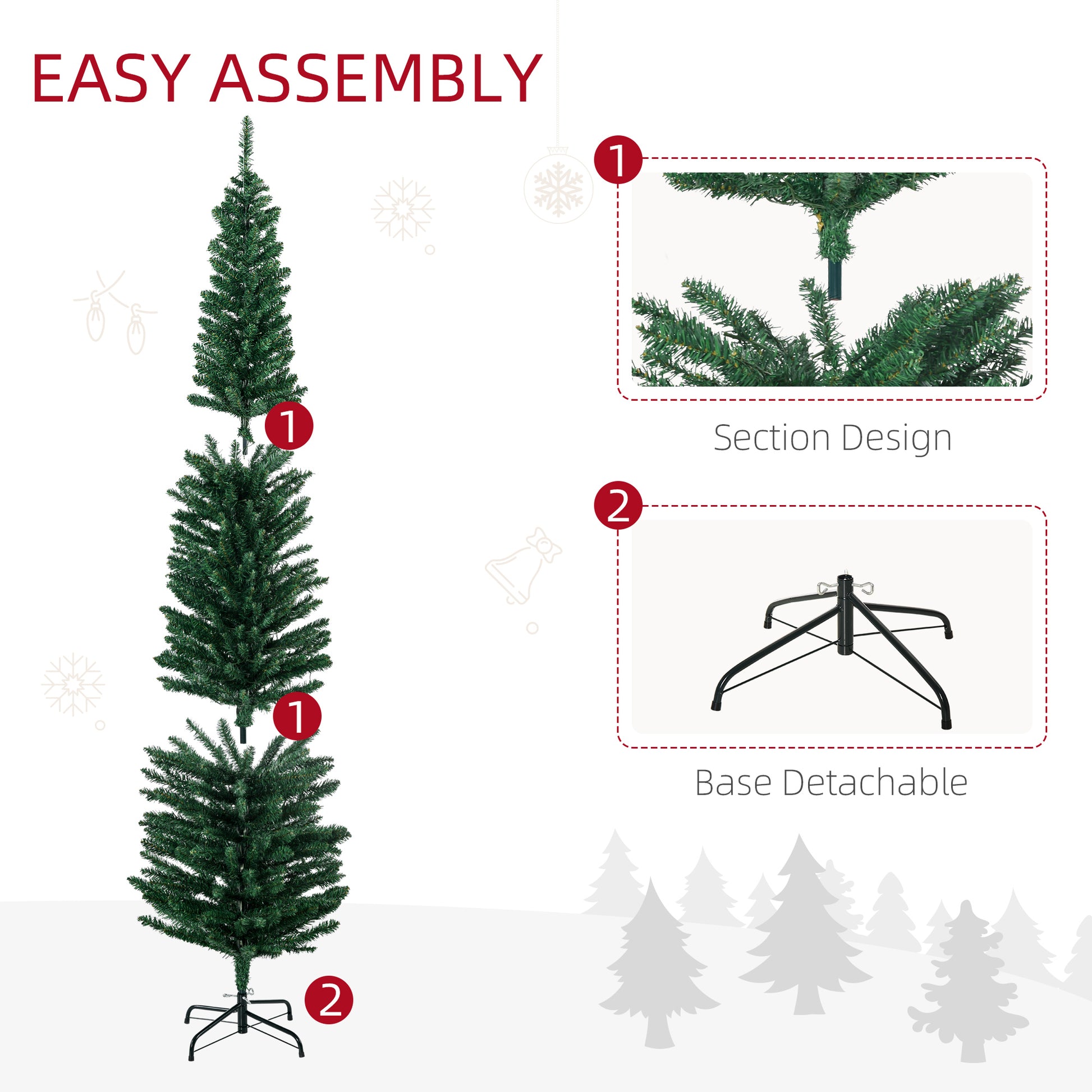 Homcom 7Ft Tall Pencil Prelit Artificial Christmas Tree Holiday D Cor With 499 Branches, 180 Colorful Led Lights, Steel Base, Green Green Plastic