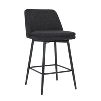 Counter Height Swivel Bar Stools Set Of 2, 360 Swivel Upholstered Barstools With Back And Metal Legs, 25.6" Seat Height,Counter Stools For Kitchen Island And Pub,Linen Cloth,Black Linen. Black Set