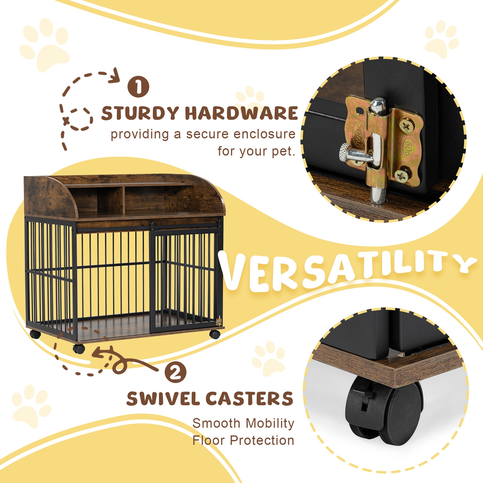 38'' Heavy Duty Dog Crate Furniture For Medium Dog With Lockable Wheels, Wooden Dog Crate Dog Kennel, End Table Crate With Double Layer Storage, Brown Brown Dog Engineered Wood