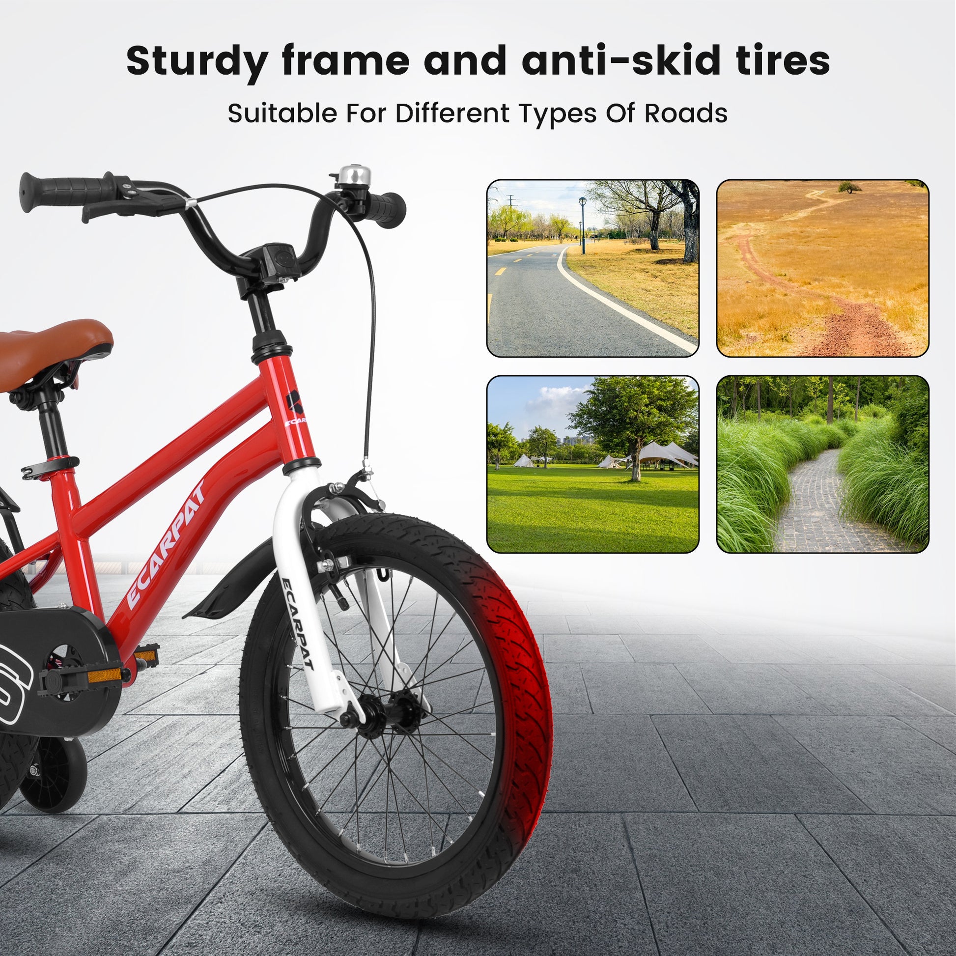 A16114 Kids Bike 16 Inch For Boys & Girls With Training Wheels, Freestyle Kids' Bicycle With Fender. Red Steel