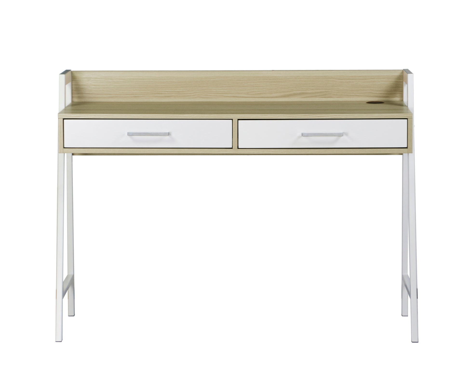 "47"" Writing Desk With 2Drawers""Sleek Two Tone Writing Desk Nature And White Finish, Ideal For Home Office And Study Spaces, With Cable Management System And Sturdy Metal Frame" Multicolor Solid Wood