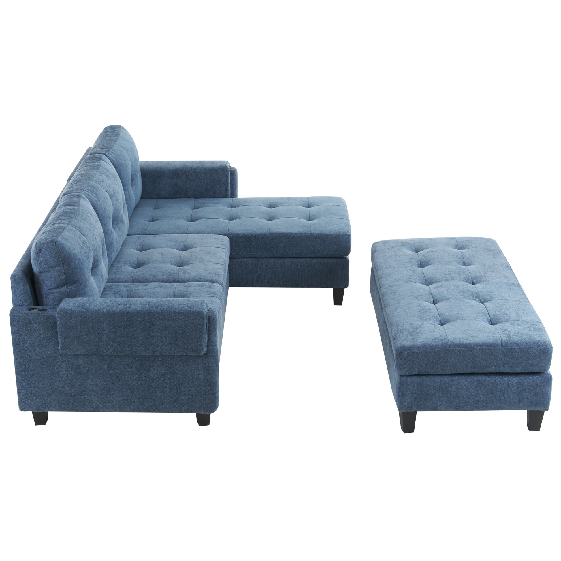 83.4" L Shaped Sofa Sectional Couch Sofa Bed With Two Usb Ports, A Movable Ottoman And A Reversible Chaise Lounge For Living Room, Navy Blue Navy Blue Foam Chenille 5 Seat