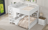 Queen Over Queen Bunk Bed With Storage Cabinets And Usb Ports, White White Solid Wood Mdf