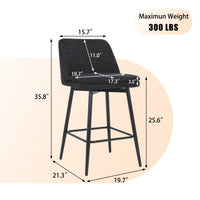 Counter Height Swivel Bar Stools Set Of 2, 360 Swivel Upholstered Barstools With Back And Metal Legs, 25.6" Seat Height,Counter Stools For Kitchen Island And Pub,Linen Cloth,Black Linen. Black Set