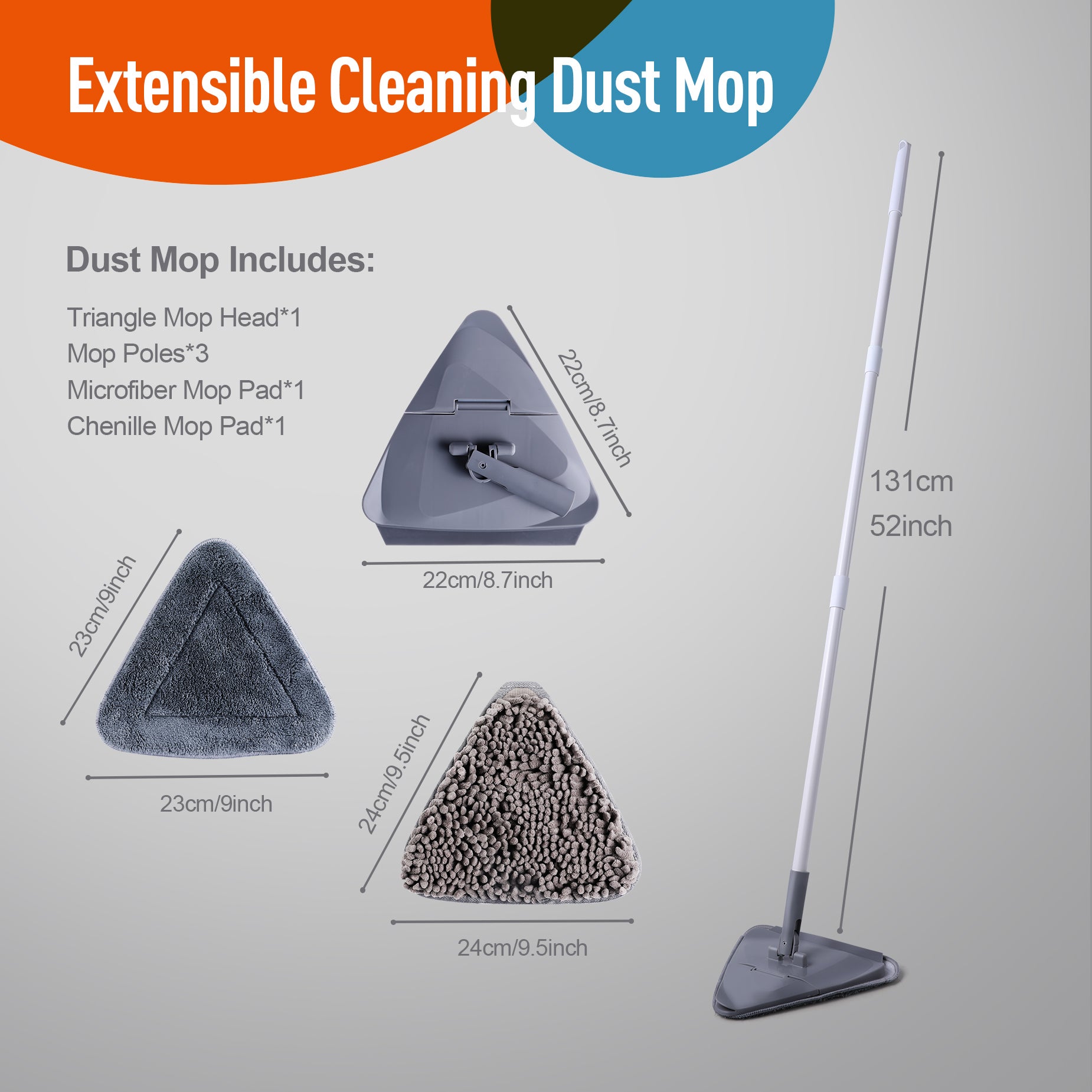 Flexible Triangle Mop With Adjustable Handle Effortlessly Clean Walls, Windows, And Floors Grey Plastic