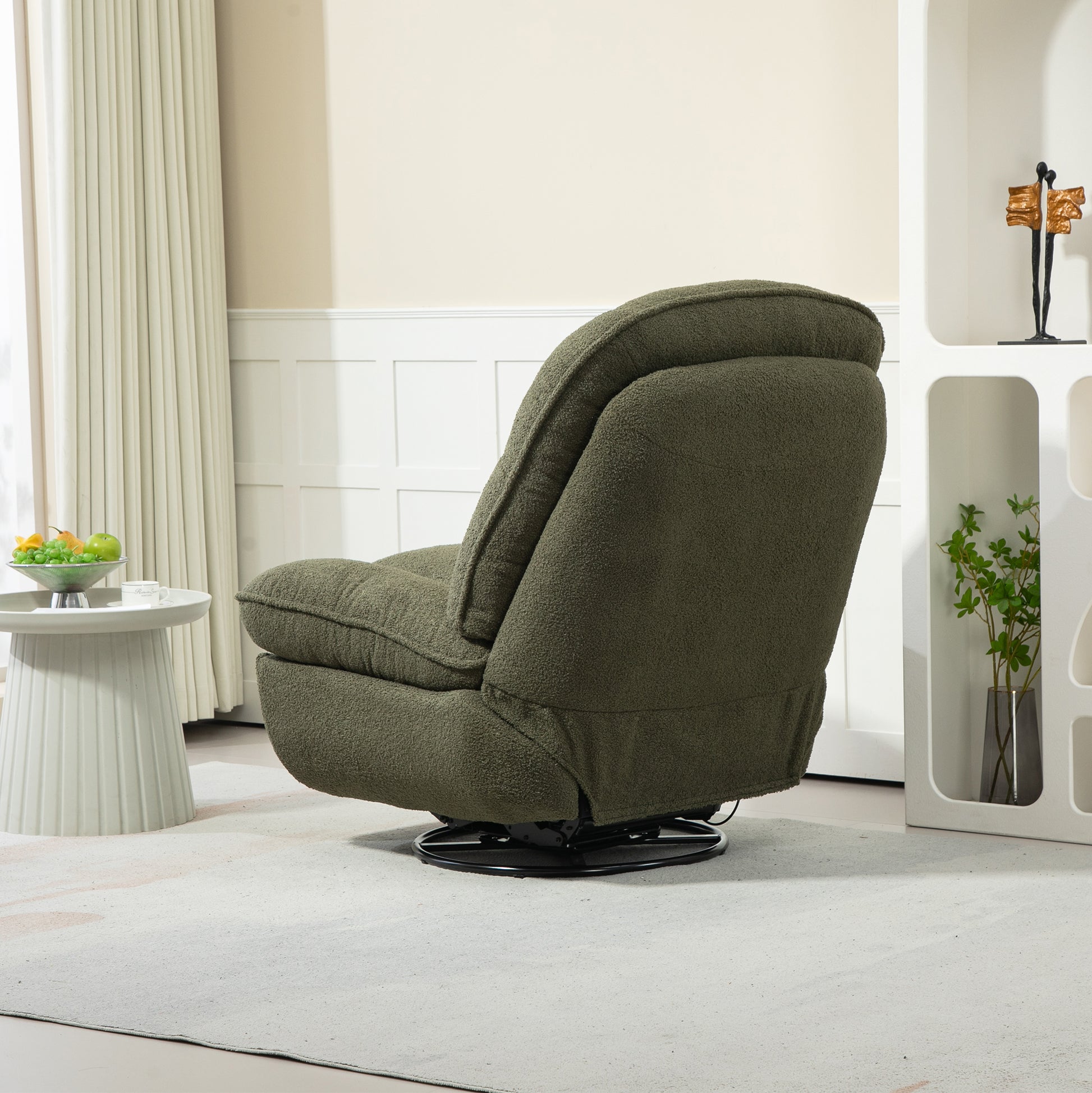 360 Swivel Recliner Adjustable Chair Chenille Glider Swivel Reclining Sofa Chair With Black Metal Round Base Green Army Green Foam Upholstered