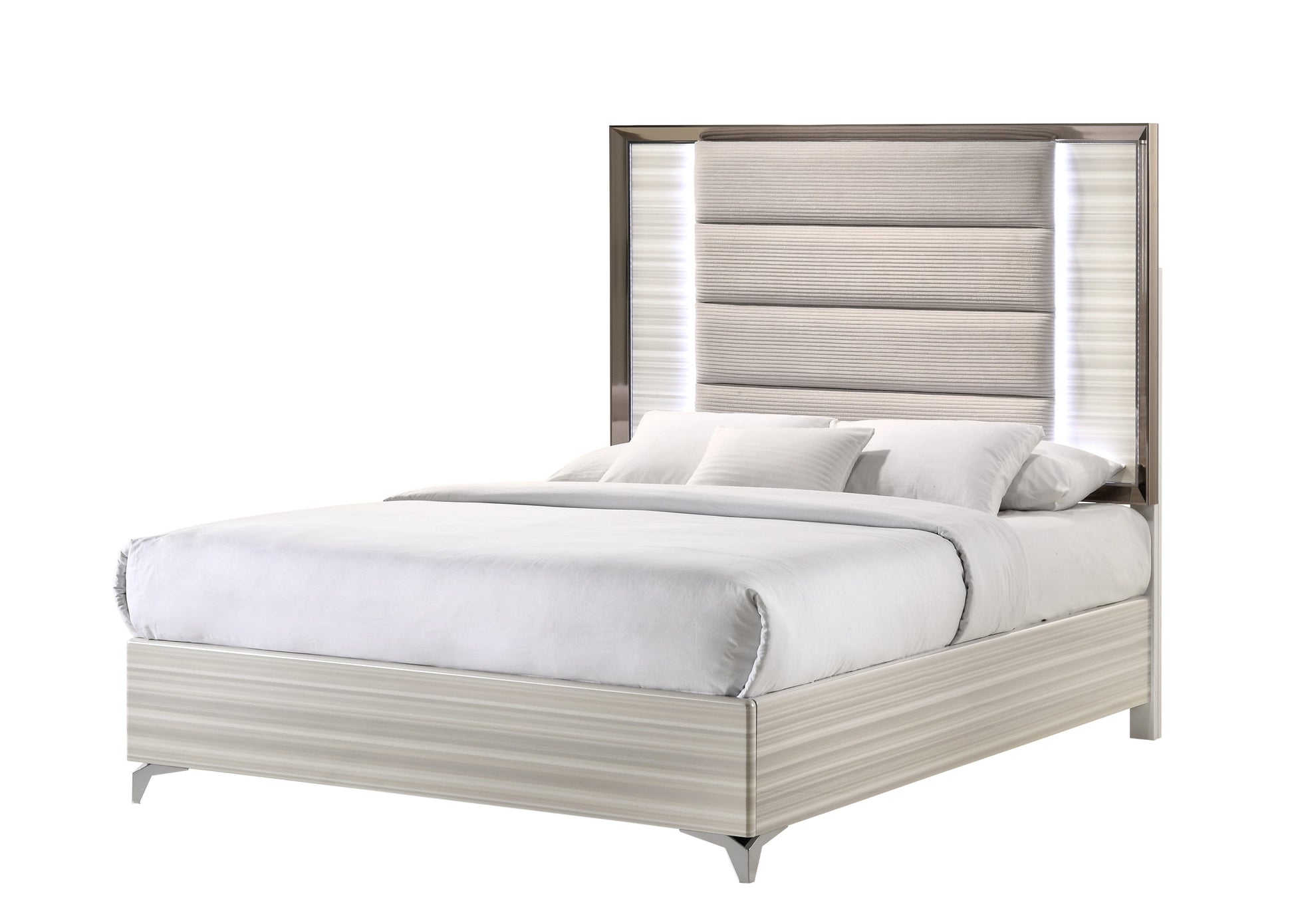 Star White Queen Bed With Led White Solid Wood Mdf