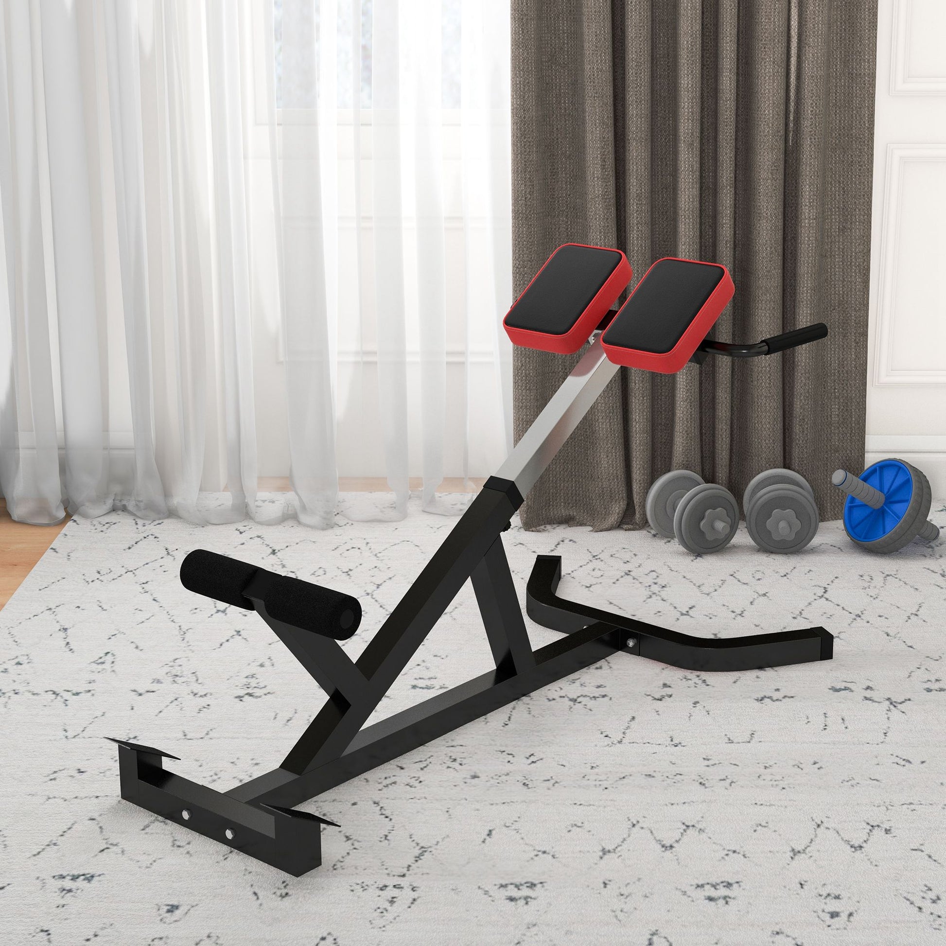 Soozier Roman Chair Back Extension Machine, Height Adjustable Hyperextension Bench With Dip Bars, Multi Functional For Back, Core, Arms And Whole Body Training, Black Black Steel