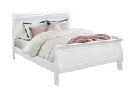 Charlston White Queen Bed With Led White Solid Wood Mdf