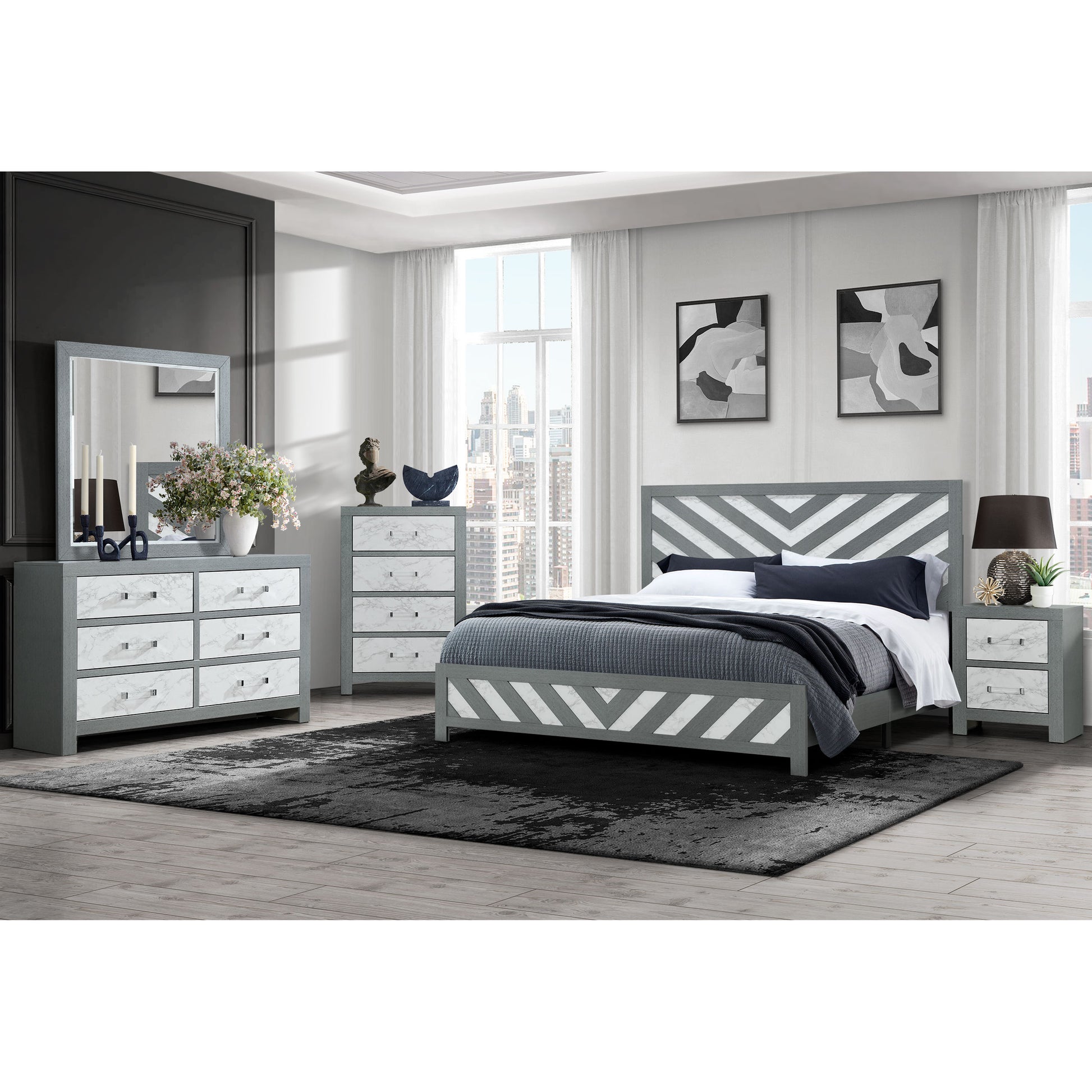 Rush Grey Full Bed Grey Solid Wood Mdf