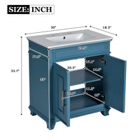 30 Inch Bathroom Vanity With Resin Sink, Freestanding Bathroom Vanity Set With Storage Shelf, Storage Cabinet For Bathroom, Solid Wood Frame Bathroom Cabinet, Blue Blue Bathroom Modern Solid Wood Mdf Resin