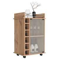 Dukat Bar Cart,Two Shelves, Six Built In Wine Rack, Four Casters Light Oak Beige Dining Room Modern Rectangular Particle Board Particle Board