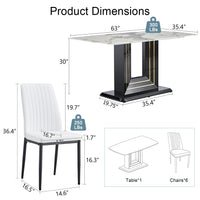 7 Piece Faux Marble Dining Table Set, Glass Rectangular Kitchen Table For 6 8, Modern White Faux Marble Dining Room Table With Mdf Base, Dining Table & 6 Chairs Metal White Rectangular Mdf Glass