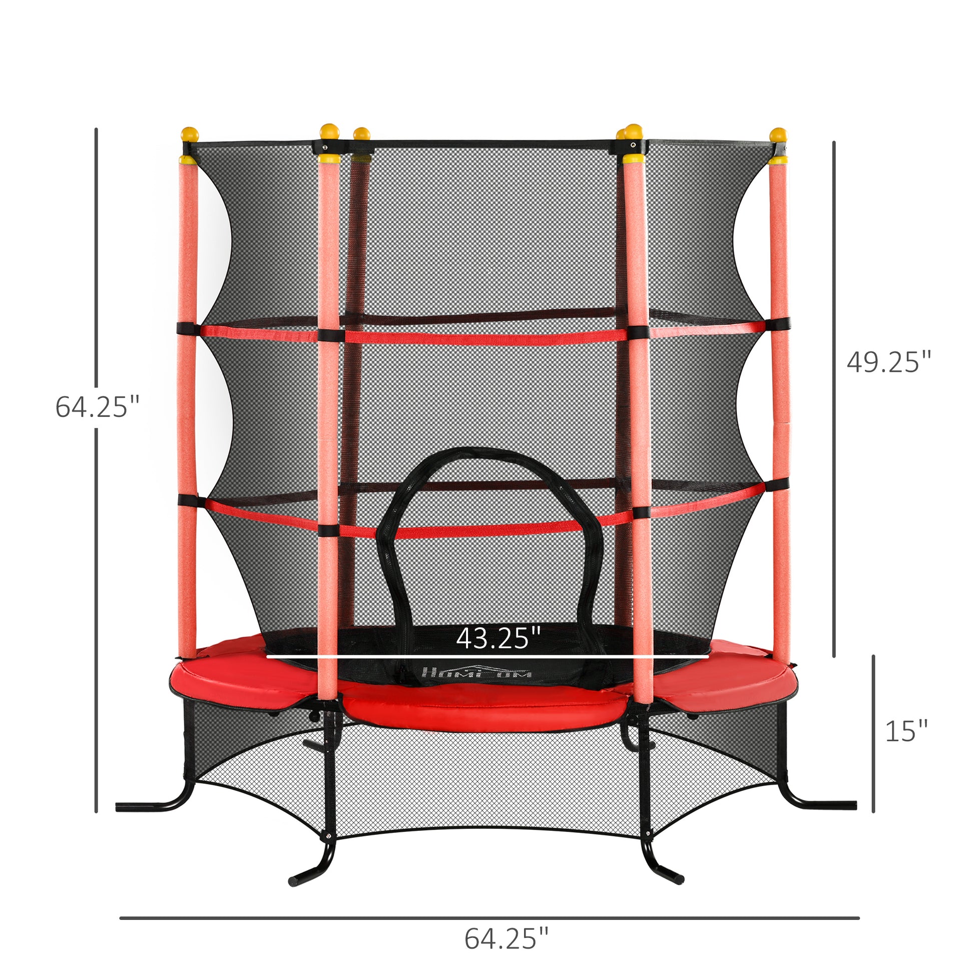 Soozier 5.3' Kids Trampoline, 64" Indoor Trampoline For Kids With Safety Enclosure For 3 10 Year Olds, Indoor & Outdoor Use, Red Red Steel