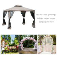 Outsunny 9.6' X 9.6' Patio Gazebo, Outdoor Canopy Shelter With 2 Tier Roof And Netting, Steel Frame For Garden, Lawn, Backyard, And Deck, Taupe Brown Steel