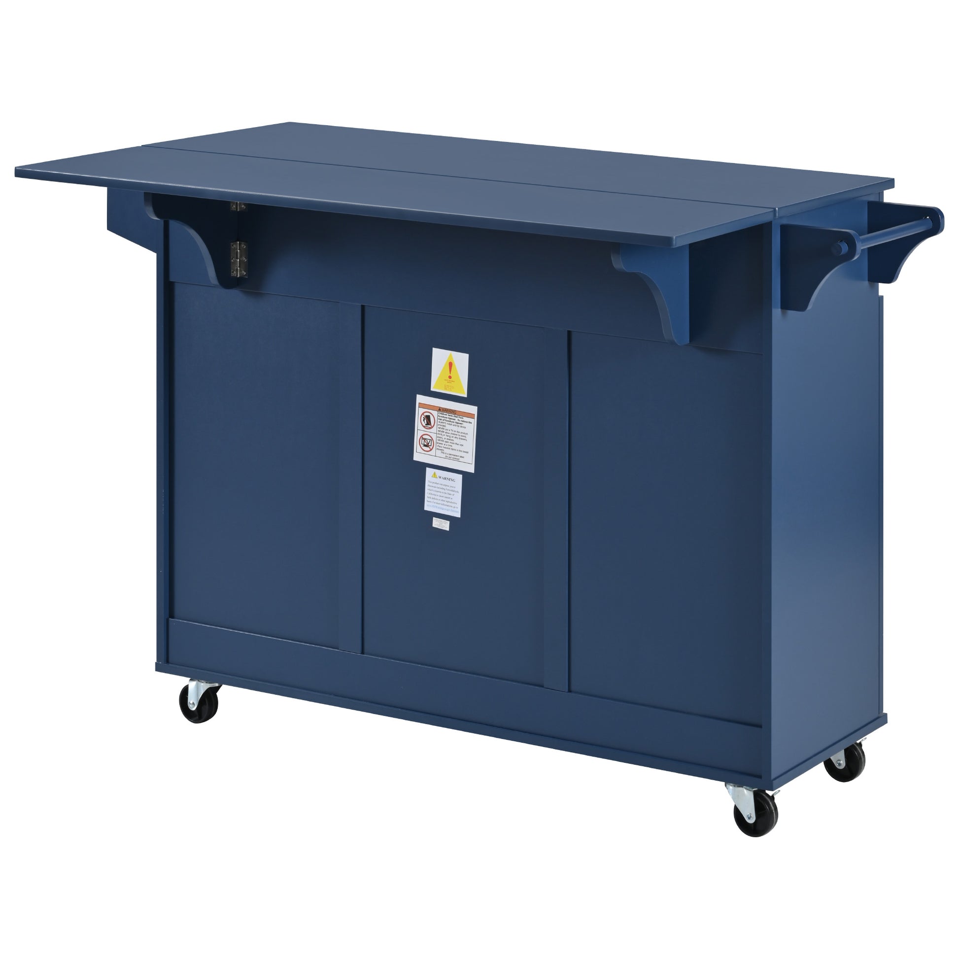 K&K 53.2'' Kitchen Island With Drop Leaf, Kitchen Storage Cart With Spice Rack, Towel Rack And 2 Drawers, Rolling Kitchen Island On Wheels With Adjustable Shelves For Kitchen, Dining Room, Navy Blue Navy Blue Brown Kitchen