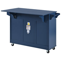 K&K 53.2'' Kitchen Island With Drop Leaf, Kitchen Storage Cart With Spice Rack, Towel Rack And 2 Drawers, Rolling Kitchen Island On Wheels With Adjustable Shelves For Kitchen, Dining Room, Navy Blue Navy Blue Brown Kitchen