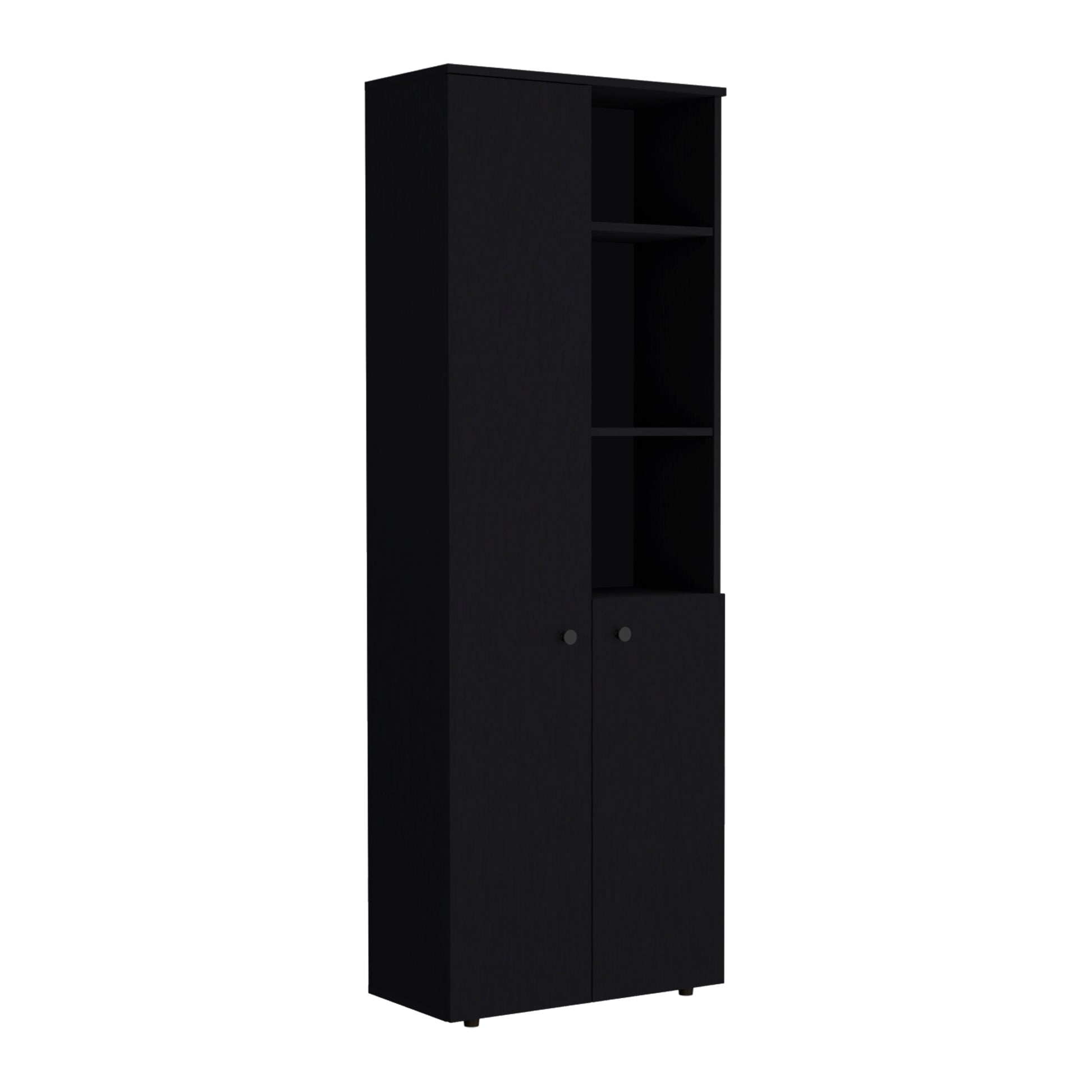 Riner Multistotage 67" H With 5 Tier Storage Shelves And 2 Doors, Black Black Solid Wood Mdf Engineered Wood