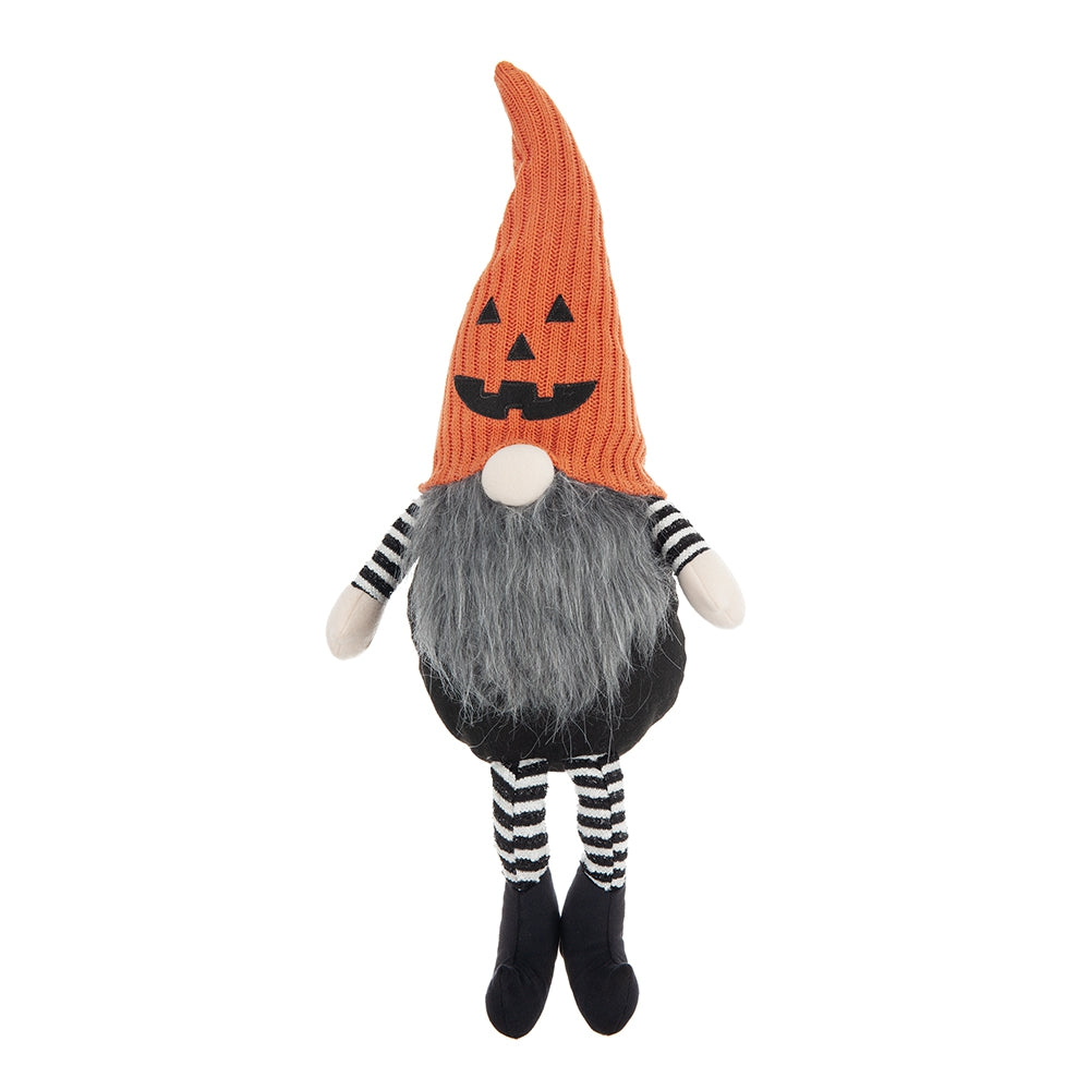 8.3X4.7X23.5" Fabric Sitting Gnome With Orange Knit Hat, For Halloween Decor Black,Orange,White Polyester