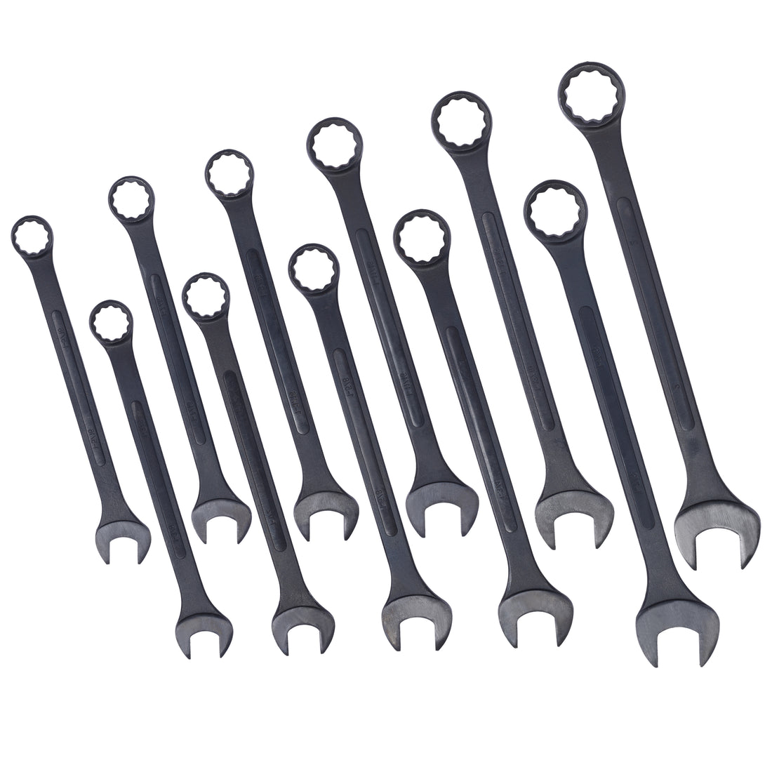 Jumbo Combination Wrench Set Extra Large, Sae, 11 Piece, 1 5 16'' To 2'',Black Oxide, With Pouch Black Carbon Steel