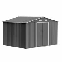 10X8 Ft Outdoor Storage Shed, Metal Foundation & Lockable Doors, Tool Shed For Garden, Patio, Backyard, Lawn, Grey Gray Metal