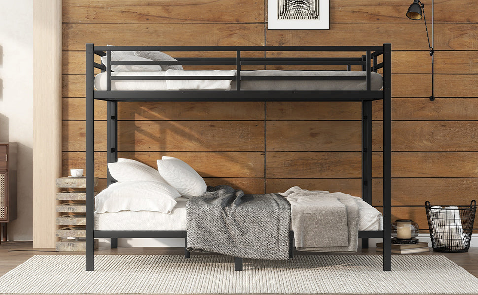 Metal Queen Over Queen Bunk Bed For Teens And Adults,Space Saving Noise Reduced No Box Spring Needed, Black Black Metal