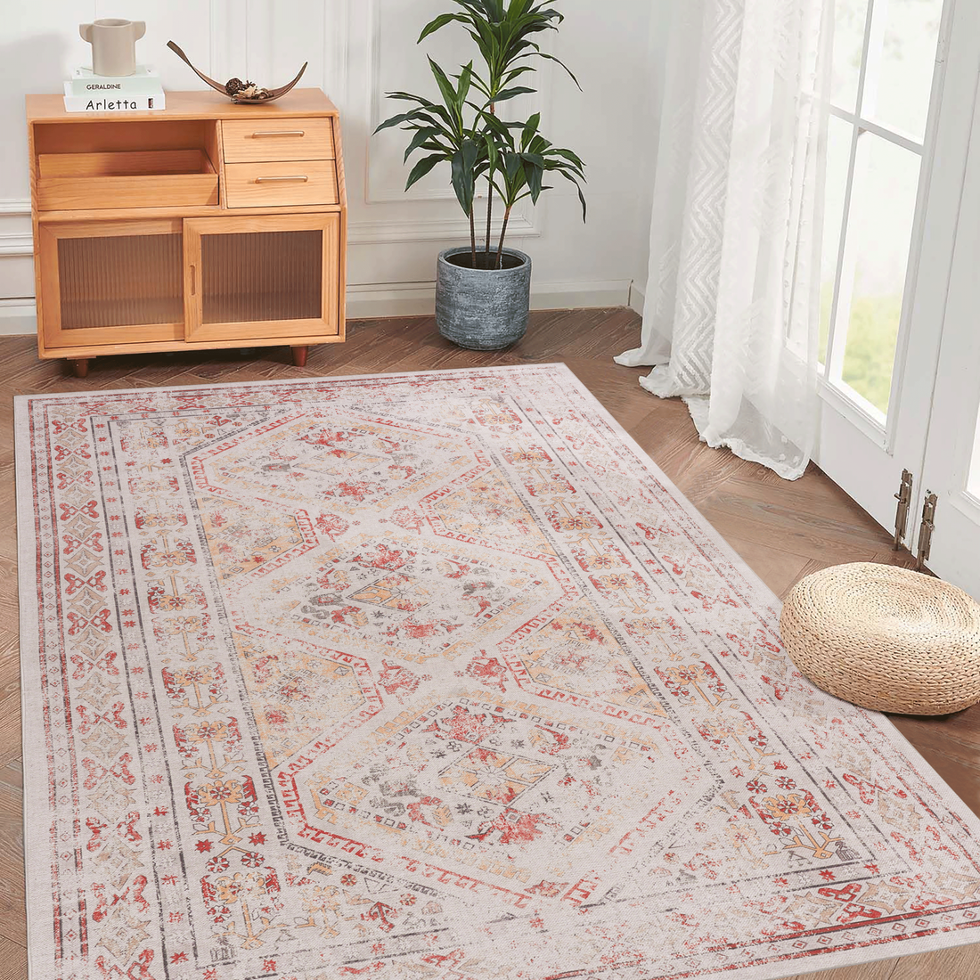 Naar 3X5 Area Rug Beige Area Rugs Kid & Pet Friendly Washable Rugs 3X5 Non Shedding 3X5 Area Rugs Foldable 3 X 5 Area Rug Washable Non Slip Eco Friendly 3X5 Rugs With Low Pile Beige, 3'X5' Beige Chenille Polyester