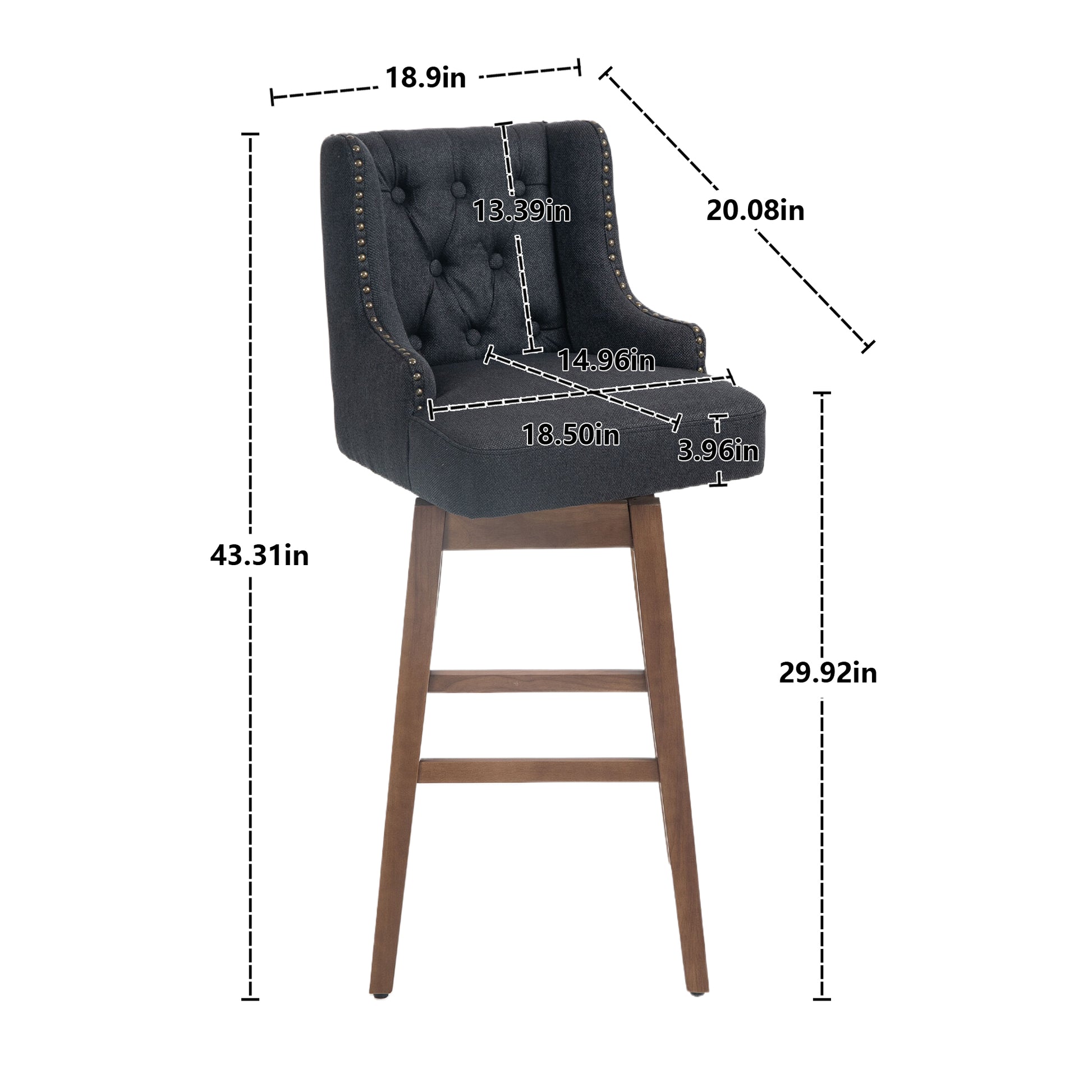 Coolmore Bar Stools Set Of 2 Counter Height Chairs With Footrest For Kitchen, Dining Room And 360 Degree Solid Wood Legs Swivel Bar Stools Set Of 2 Black Linen Black Foam Linen