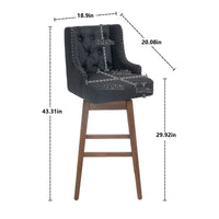 Coolmore Bar Stools Set Of 2 Counter Height Chairs With Footrest For Kitchen, Dining Room And 360 Degree Solid Wood Legs Swivel Bar Stools Set Of 2 Black Linen Black Foam Linen