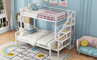 Twin Over Full Size Metal Bunk Bed With Storage Staircase And Open Wardrobe,White Expected Arrival Time:11.15 White Mdf Metal