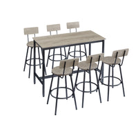 Pub High Dining Table 7 Piece Set, Industrial Style Pub Table, 6 Pu Leather Bar Chairs For Kitchen Breakfast Table, Living Room, Bar, Rustic Grey, 47.2 L X 23.6"W X 35.4"H Grey Particle Board