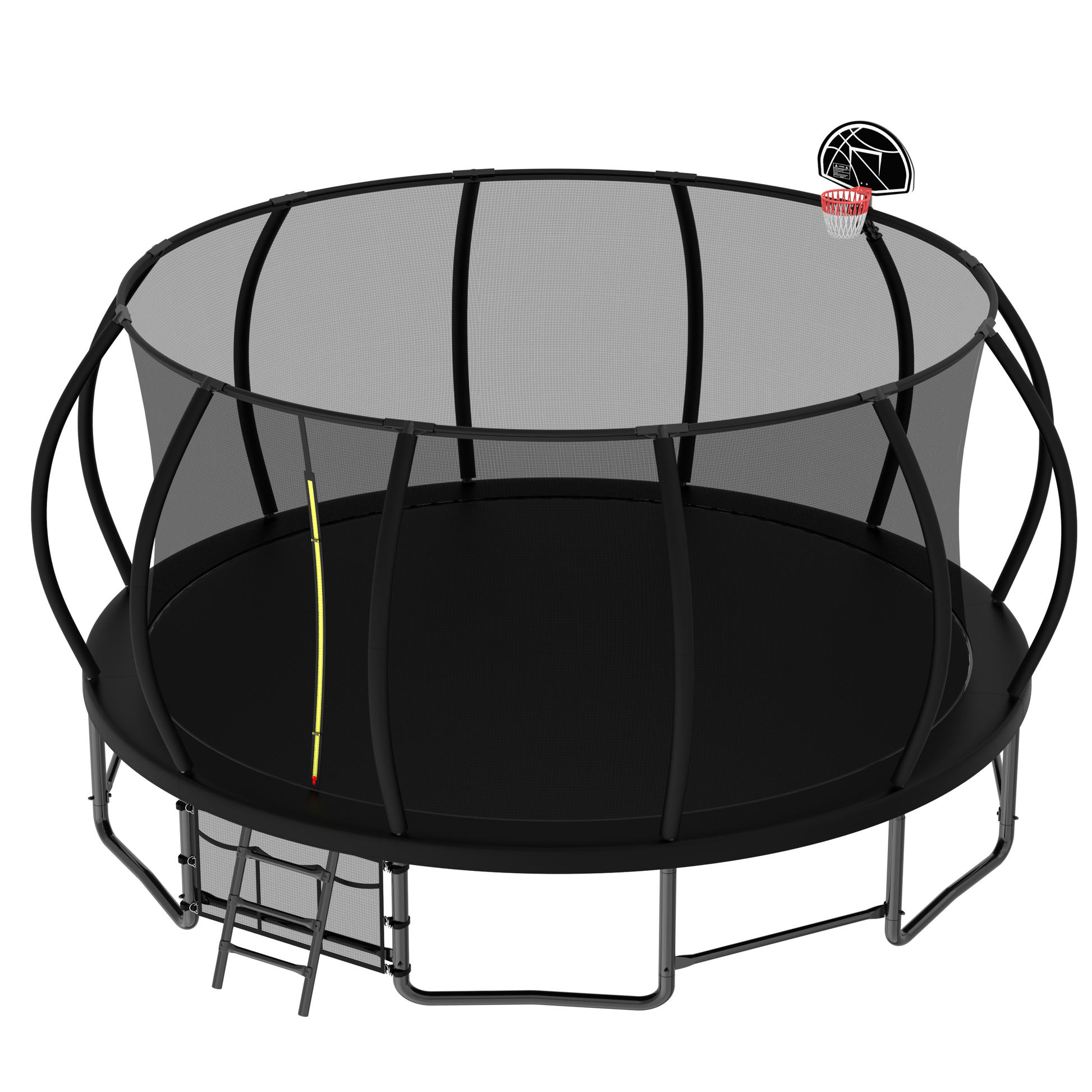 16Ft Outdoor Trampoline For Kids And Adults, Pumpkin Trampolines With Curved Poles,Heavy Duty Trampoline Anti Rust Coating Astm Approval Black Steel