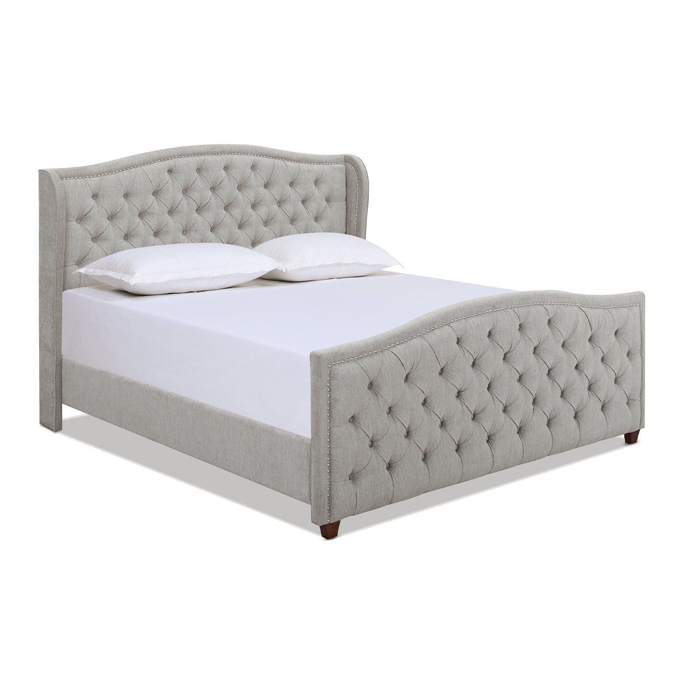 Marcella Upholstered Shelter Headboard Bed Set, King, Silver Grey Polyester King Silver Grey Wood Foam Polyester Polyester