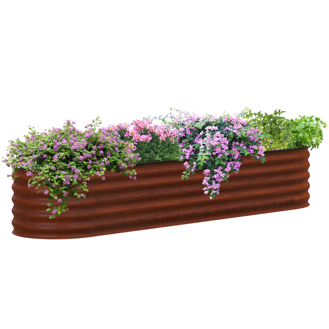 Outsunny 8' X 2' X 1.4' Galvanized Raised Garden Bed Kit, Outdoor Metal Elevated Planter Box With Safety Edging, Easy Diy Stock Tank For Growing Flowers, Herbs & Vegetables, Brown Brown Steel