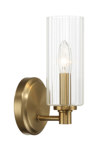 Jardin Single Light Wall Sconce With Clear Ribbed Glass Satin Brass Clear,Gold Brass,Glass