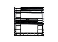 Triple Rubber Wood Bunk Bed With Two Built In Ladders, Guardrails, Twin Over Twin Over Twin, Detachable Triple Twin Bunk Bed,Black Twin Black Bedroom American Design Bed Frame Rubber Wood