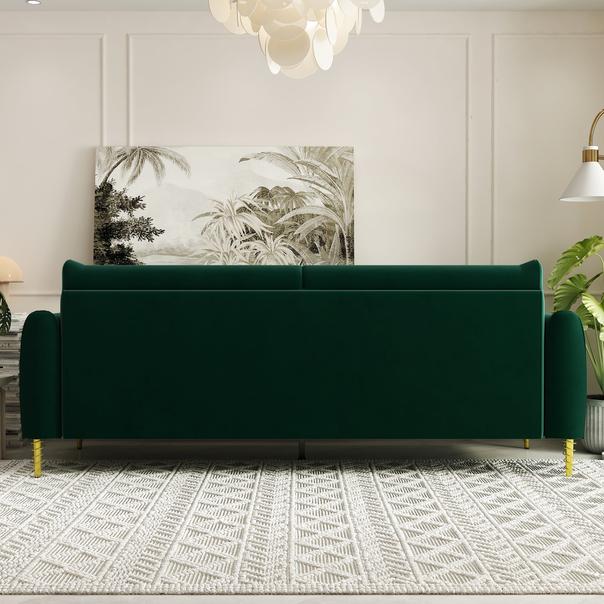 Fx P19 Rg Sofa 85.8Inch Velvet Sofa Couch Luxury Modern Upholstered Sofa With 2 Pillows For Livingroom Retro Green Velvet 2 Seat