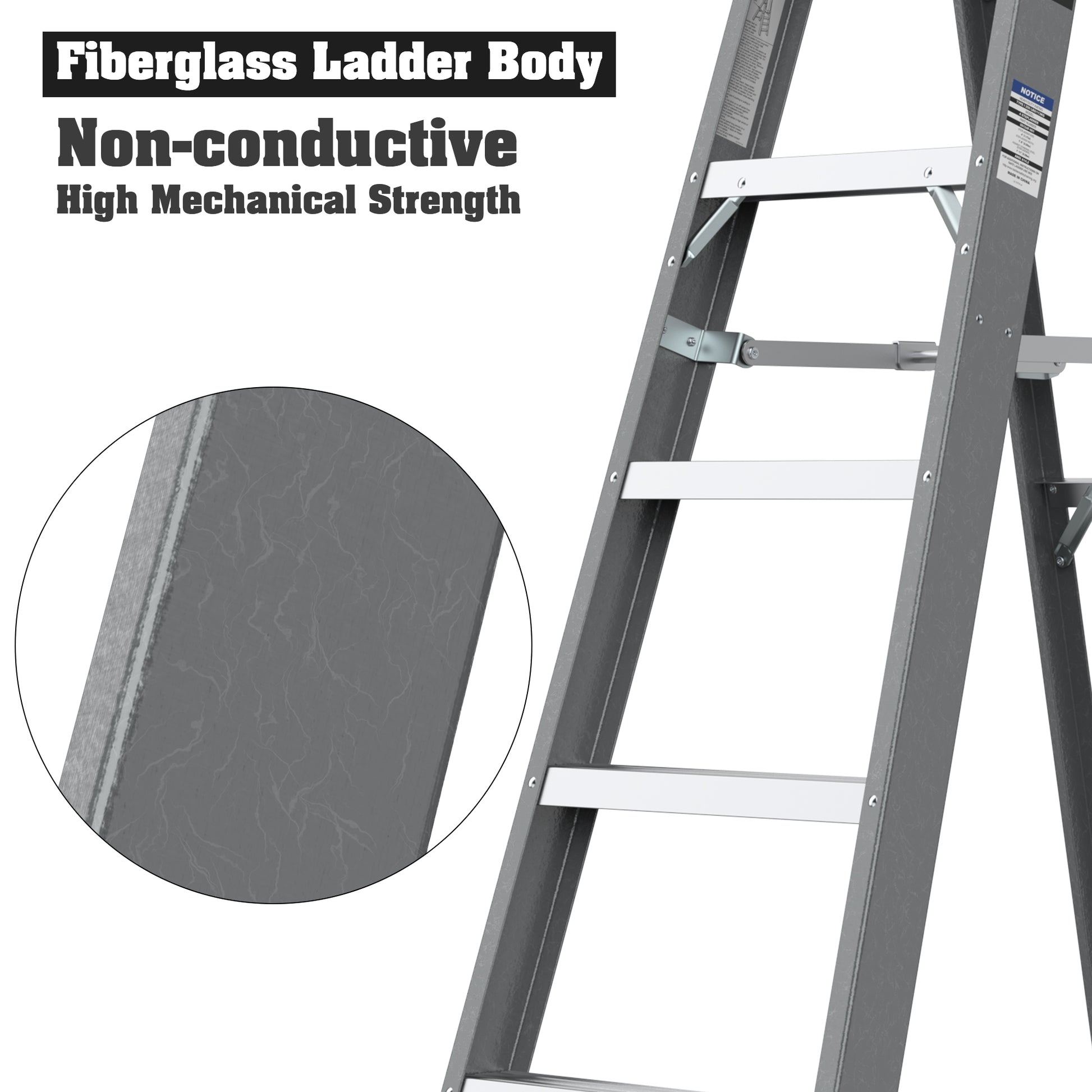 6 Fibreglass Step Ladder 250Lbs Grey Fiberglass