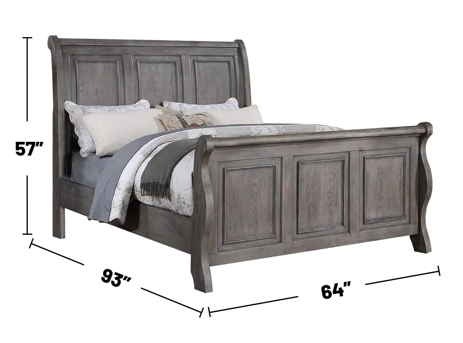 Grey Finish Sleigh Design Headboard Fb 1Pc Queen Size Panel Bed Beautiful Wooden Bedroom Furniture Antique Gray Oak Finish Box Spring Required Queen Antique Gray,Gray Wood Bedroom