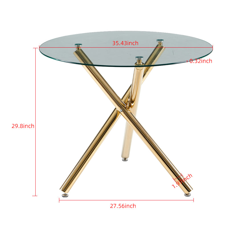 1 4,5Pieces Dining Set, Table Metal Leg Mid Century Dining Table For 4 6 People With Glass Table Top, Pedestal Dining Table, End Table Leisure Coffee Table Golden Glass Metal